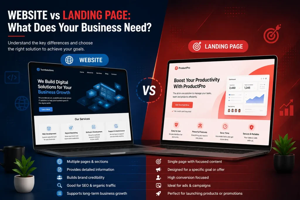 Website vs Landing Page: What Does Your Business Need? image